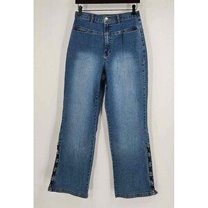 Denim & Co Vintage Look High-Rise Lace-up Side Hem Wide Leg Stretch Jeans Sz S
